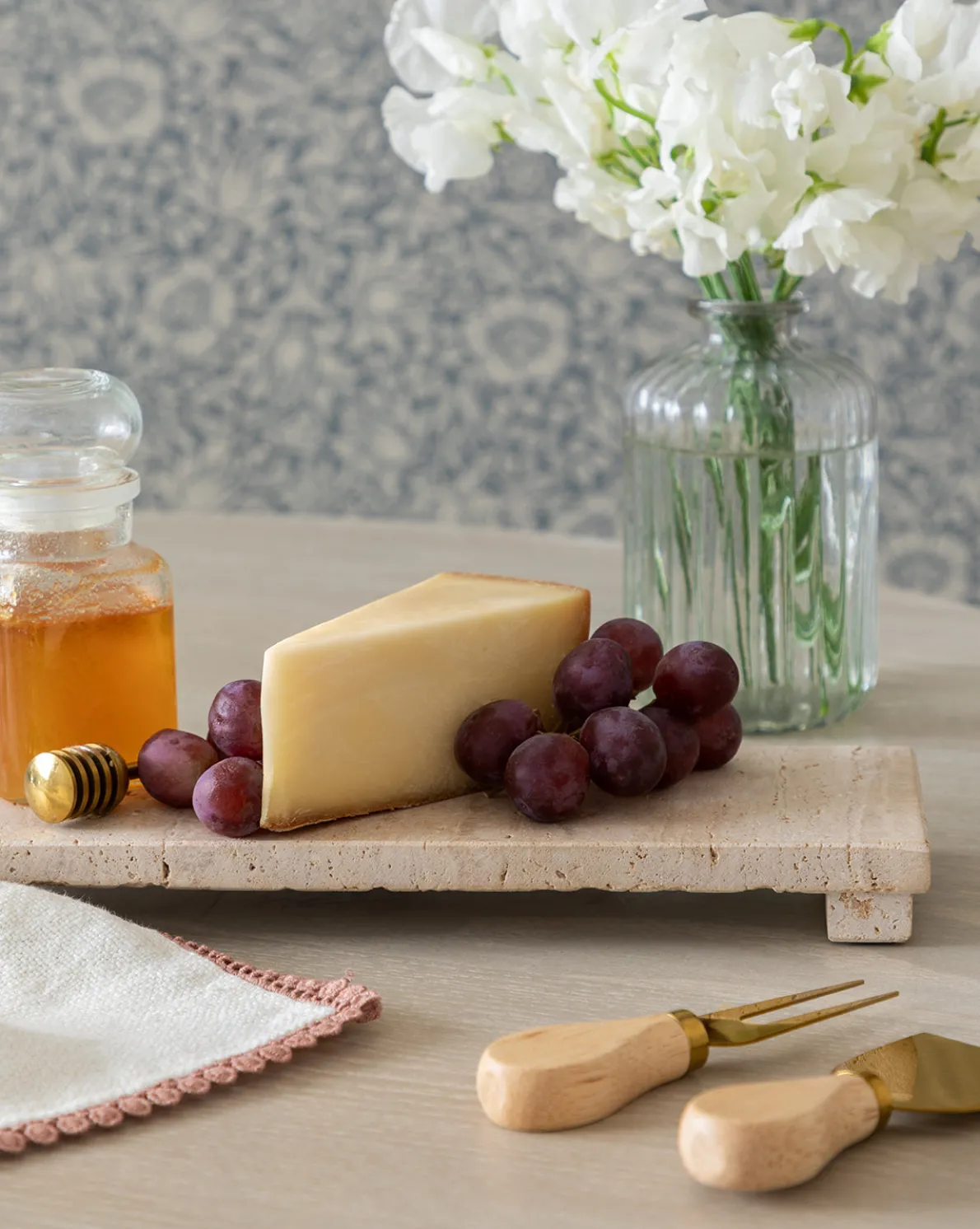 Beige Travertine Footed Serving Board