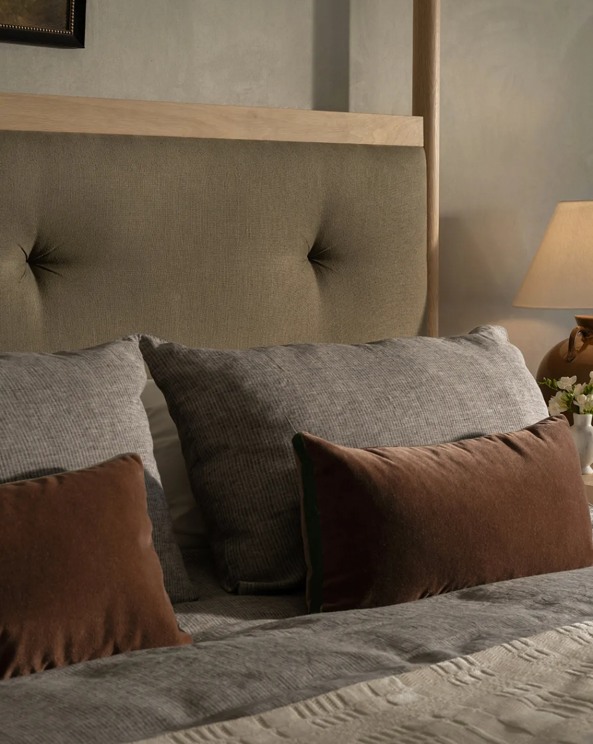 Brown Mohair Pillow with Velvet Stripe