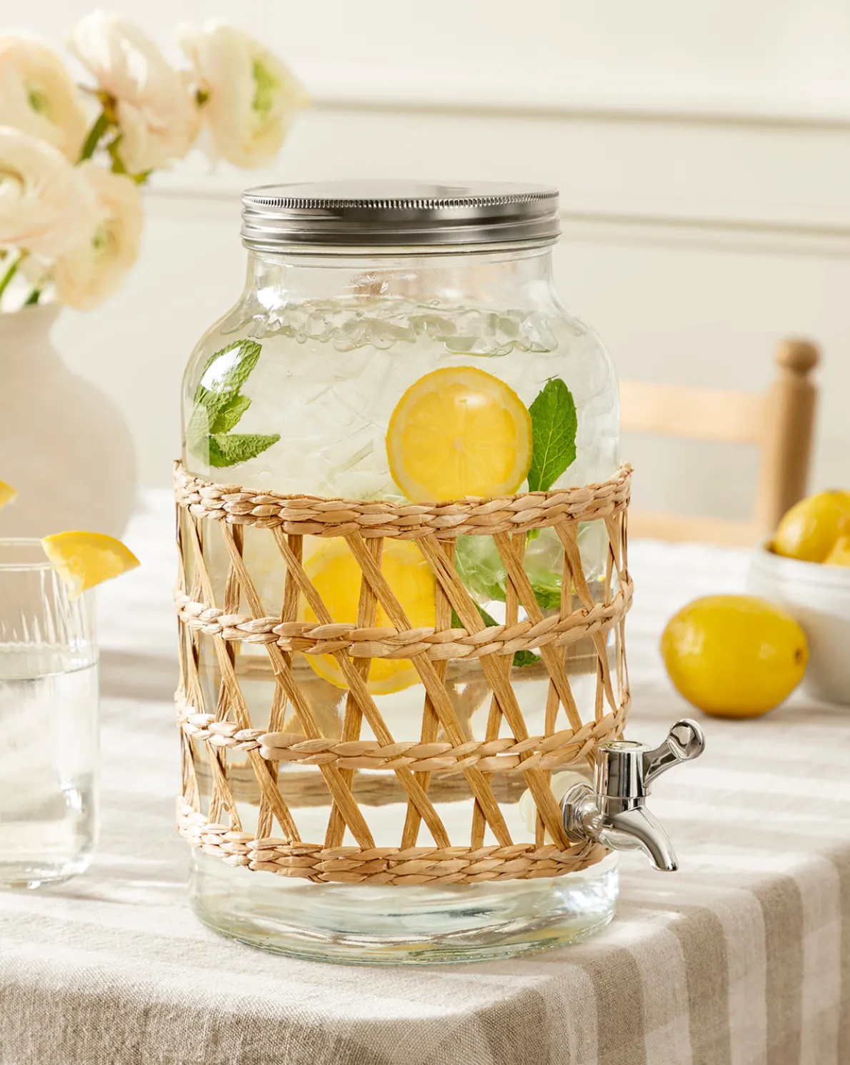 Glass Beverage Dispenser with Woven Sleeve