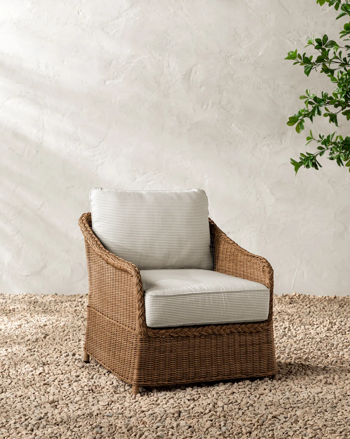 Haviland Outdoor Lounge Chair with Perennials Taupe Stripe