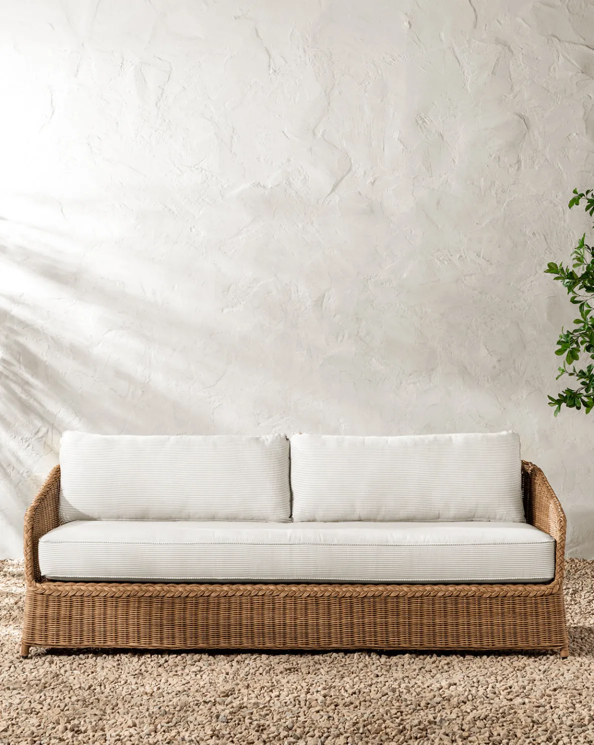 Haviland Outdoor Sofa with Perennials Taupe Stripe 88"