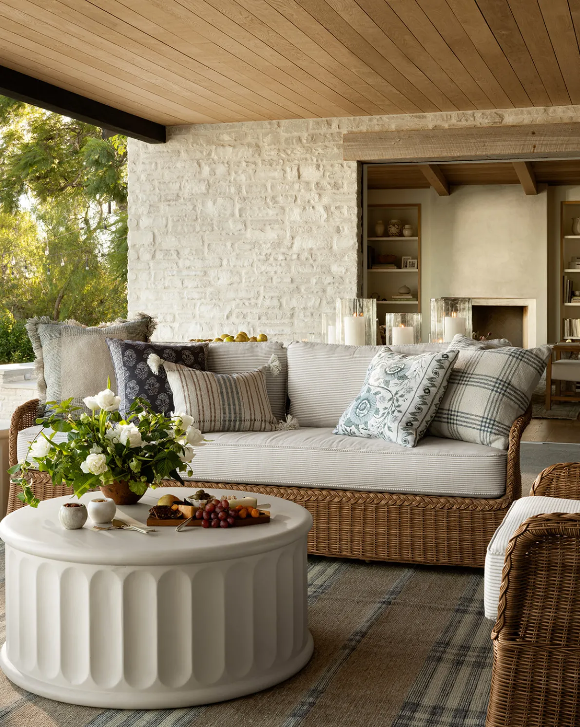 Haviland Outdoor Sofa with Perennials Taupe Stripe 88