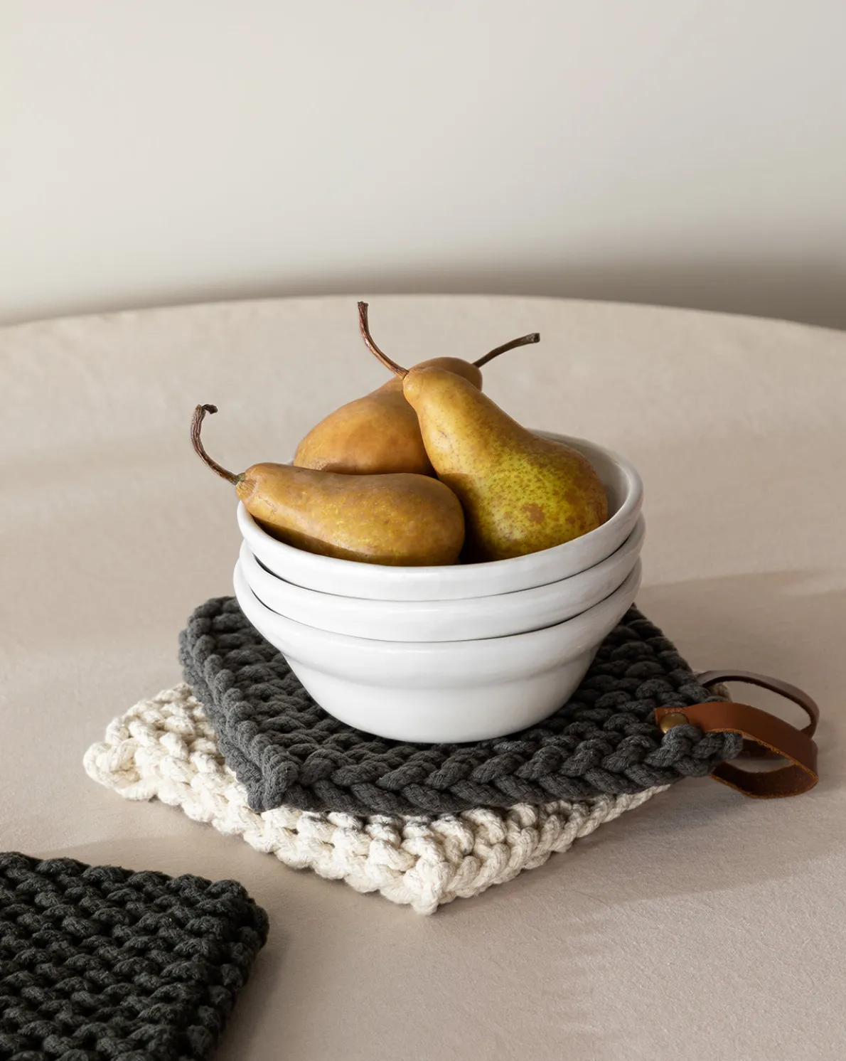 Leather Handled Crochet Pot Holder (Set of 3)