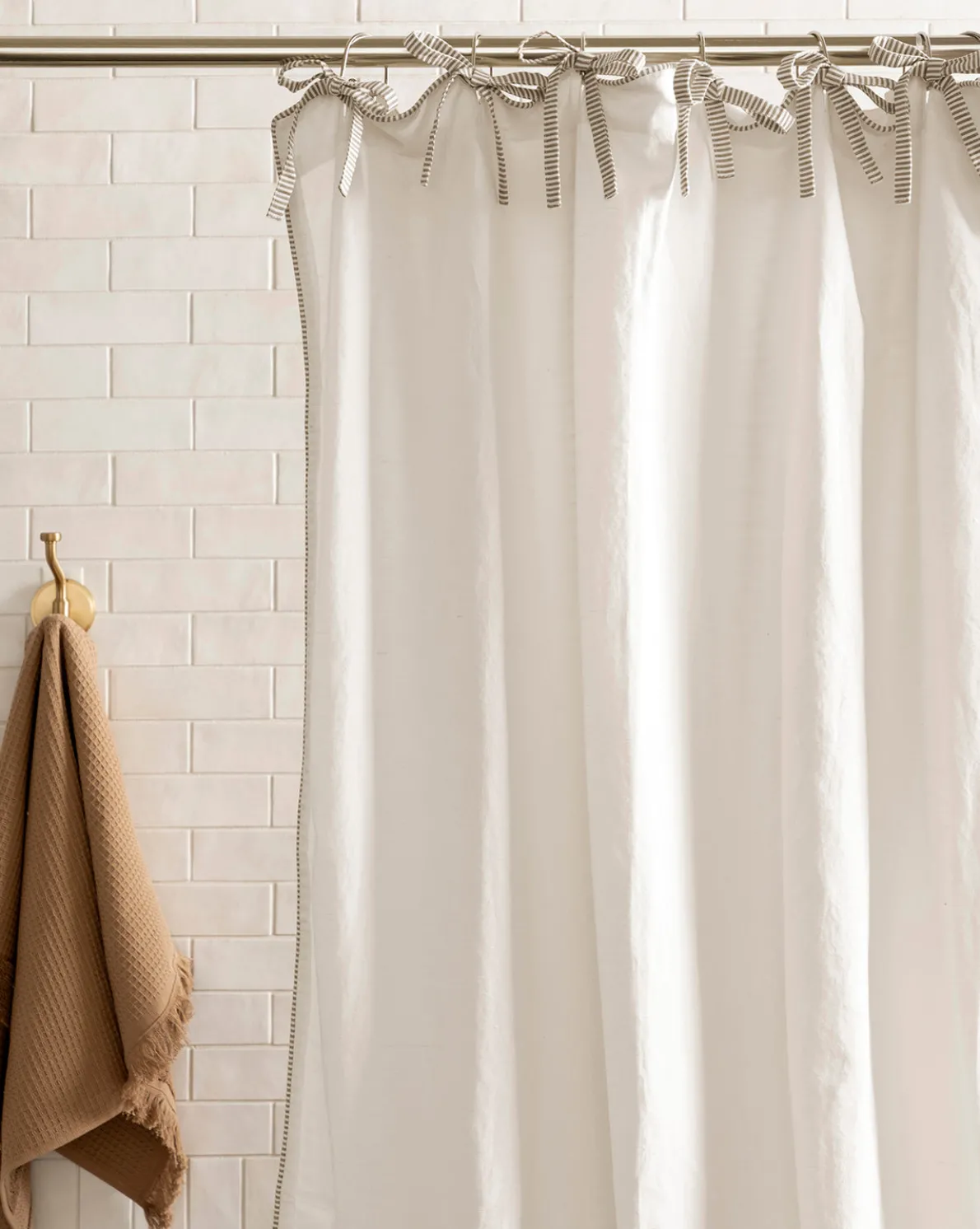 Lillian Shower Curtain with Striped Ties
