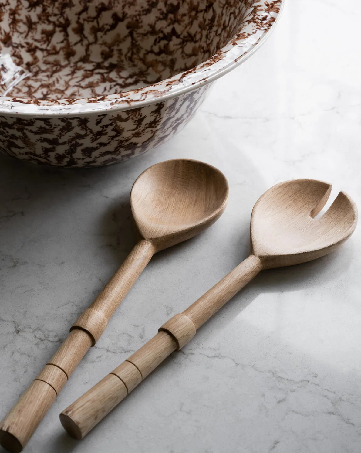 Notched Oak Wood Salad Servers