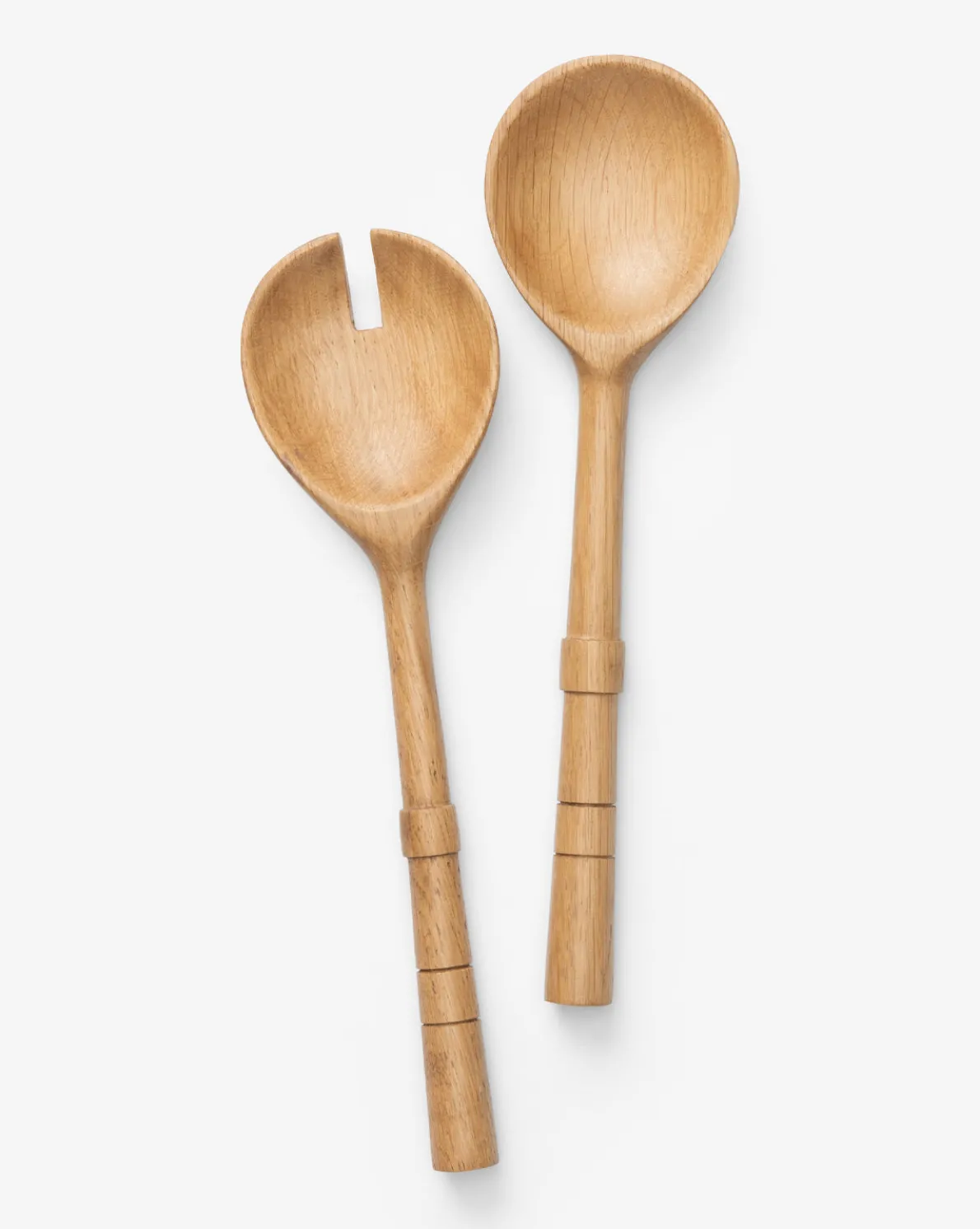 Notched Oak Wood Salad Servers