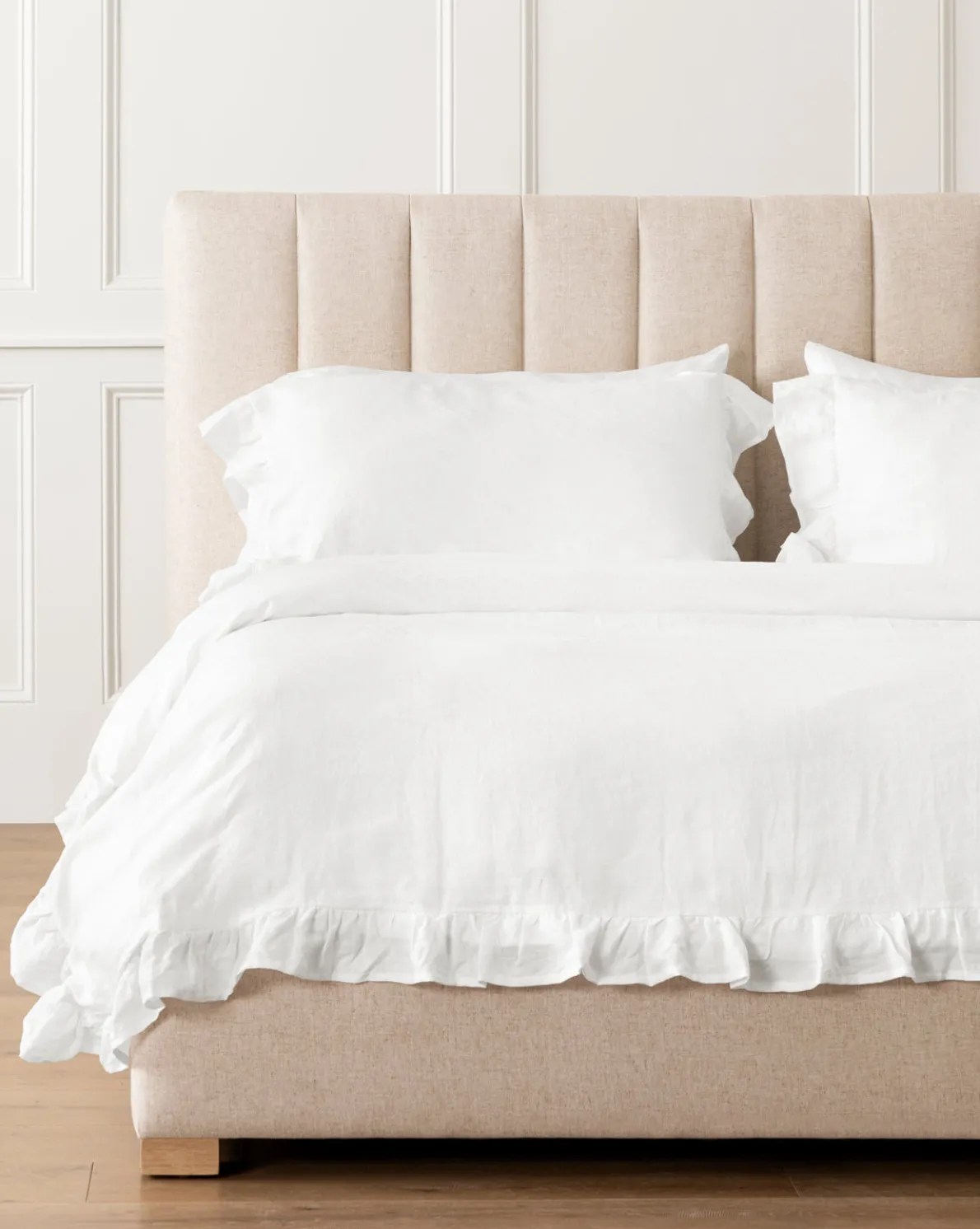 Ruffle White Linen Duvet Cover