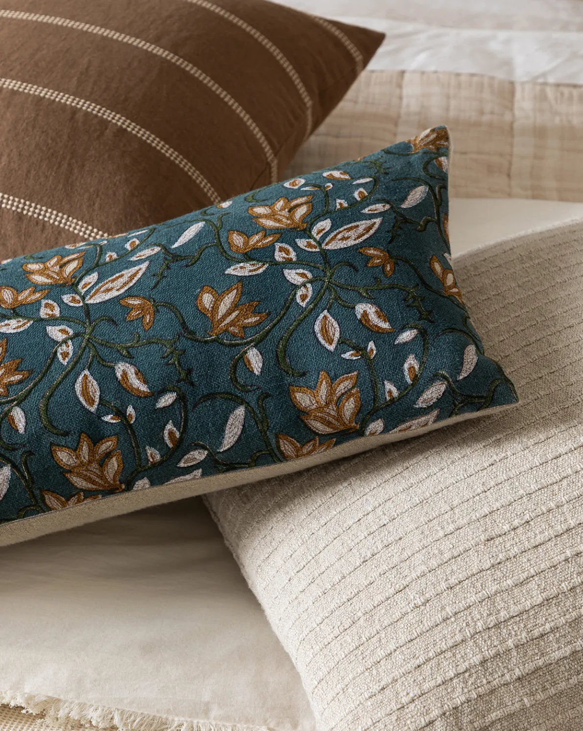 Teal Lotus Floral Pillow Cover