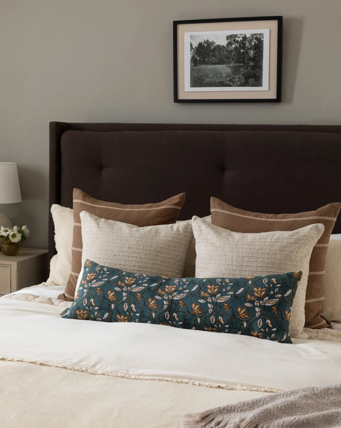 Teal Lotus Floral Pillow Cover