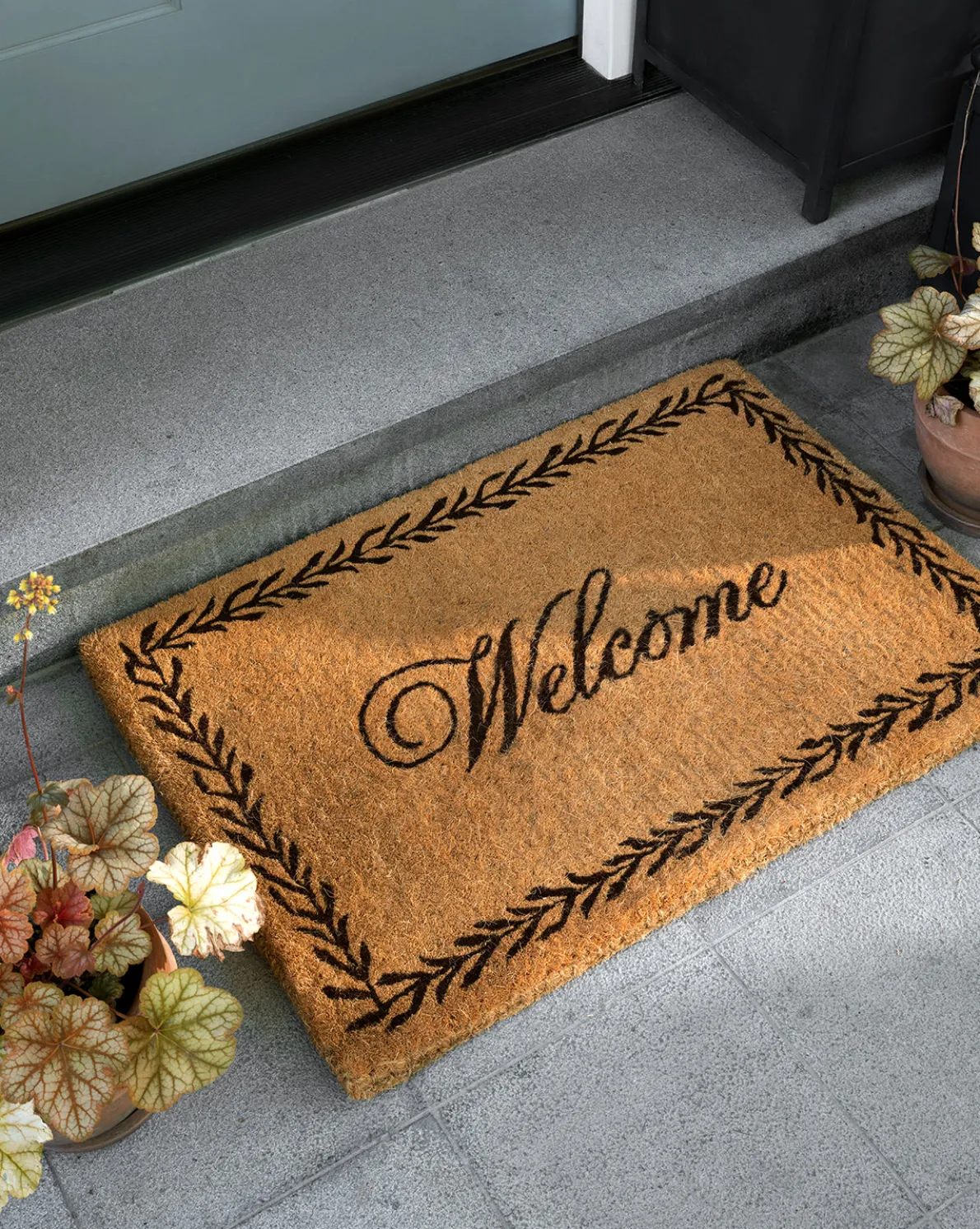 Welcome Doormat with Leaf Border