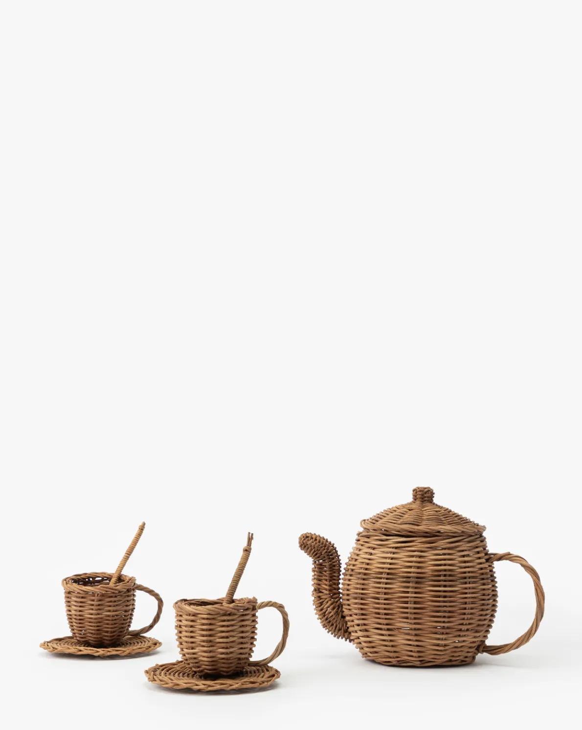 Woven Rattan Play Tea Set (Set of 7)